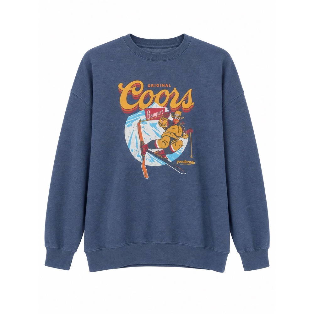 Coors Banquet x YoColorado Skier Graphic Crewneck Sweatshirt Blue 2XL Limited